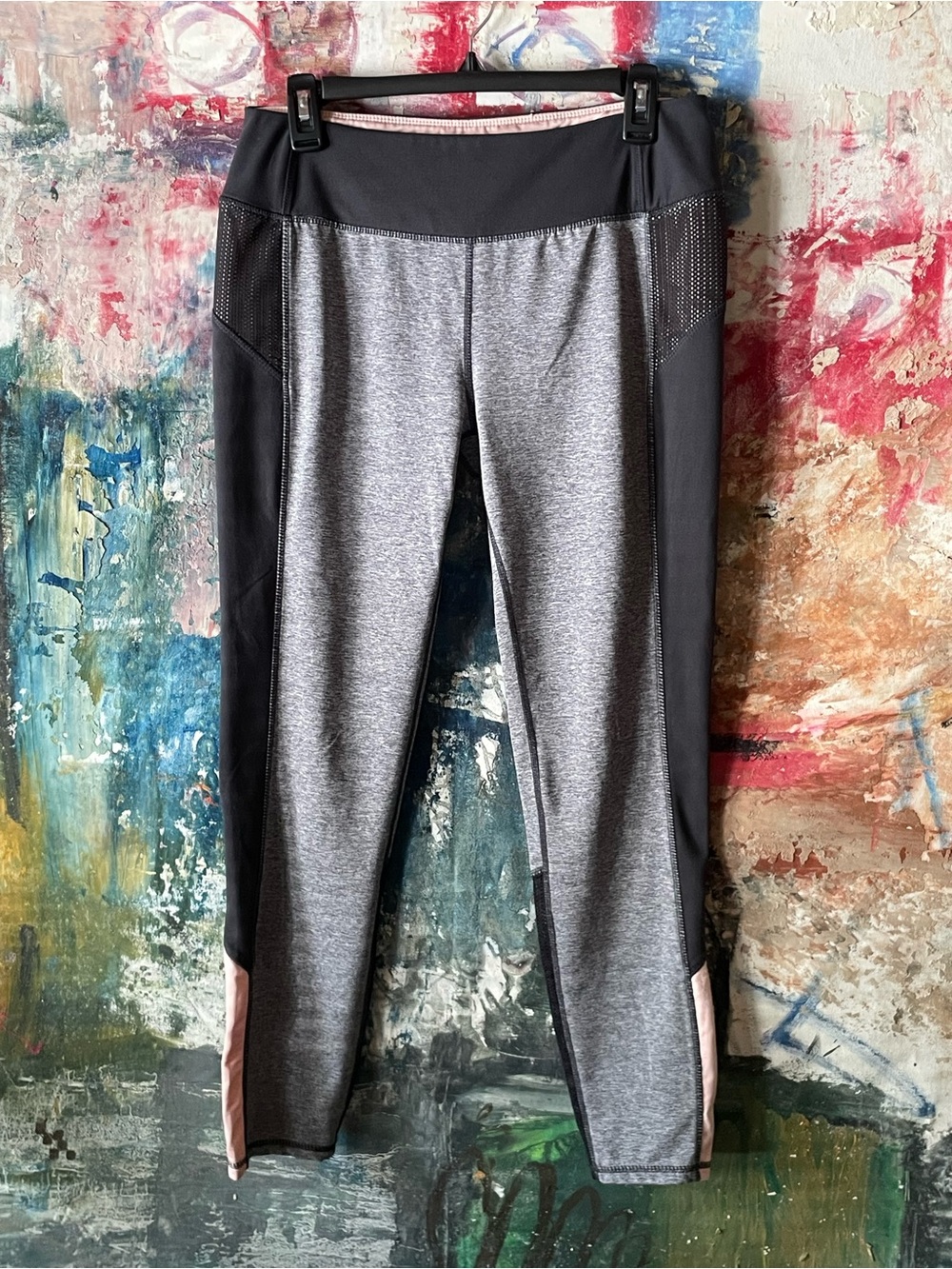 Tangerine Gray and Black Active Leggings with Pink Trim